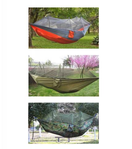 enjoy swinging without being seen in this camouflage mosquito net covered hammoc