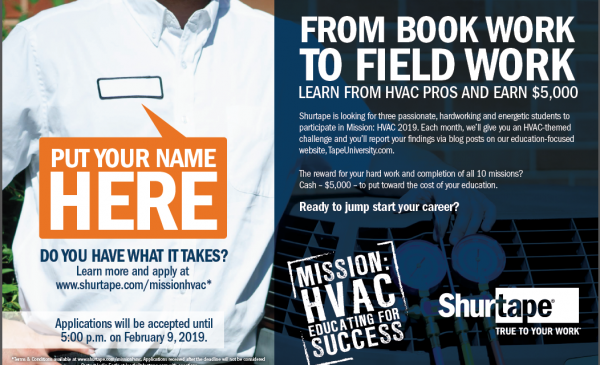 shurtape is looking for hvac students amp educators to join mission hvac 2019