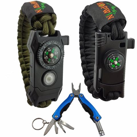 best outdoor survival paracord bracelets with magnesium fire starter and compass