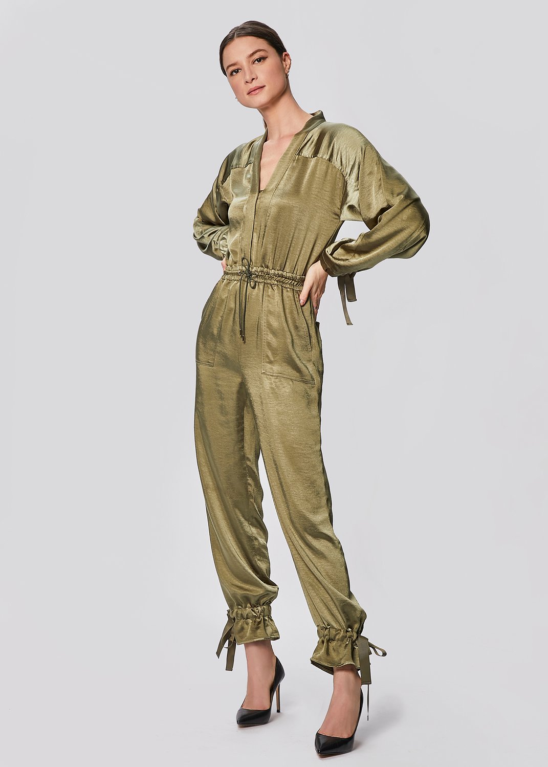 Army Green Satin Utility Jumpsuit For Women is 2020's Favorite Casual